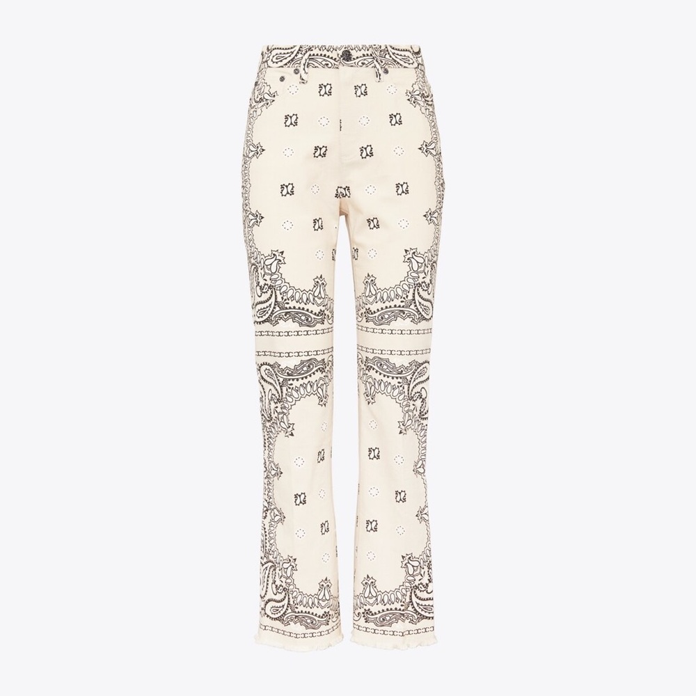 Tory Burch Bandana Printed Jeans Ivory White Floral 28 (fits 27) Like New!